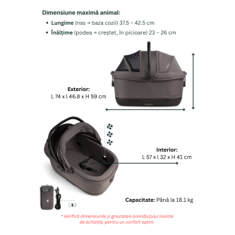 Sistem de transport si protectie pentru animale de companie Tavo Maeve ISO6X Wind, cu Isofix si sistem de ventilatie integrate, Ashen, max 18.1 kg