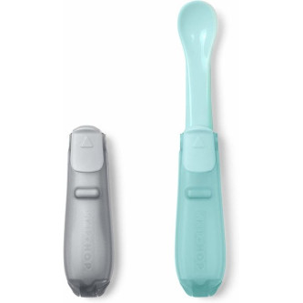 Skip Hop - Set 2 lingurite pliabile pentru calatorii, Gri / Turcoaz