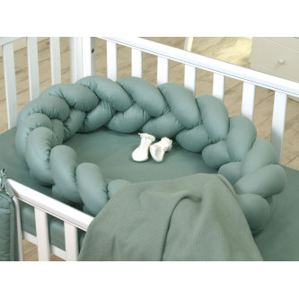 Jolie - Protectie impletita pentru patut si Baby Nest Pure Salvia, 240*21 cm 