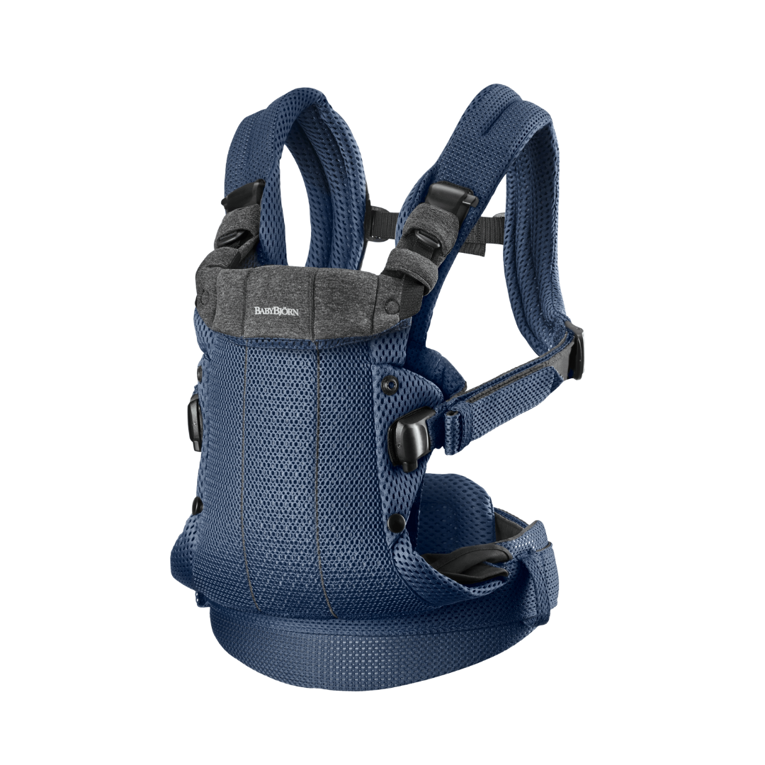 Marsupiu anatomic cu multiple pozitii de purtare BabyBjorn colectia Harmony, Navy Blue, 3D Mesh, Editie Limitata