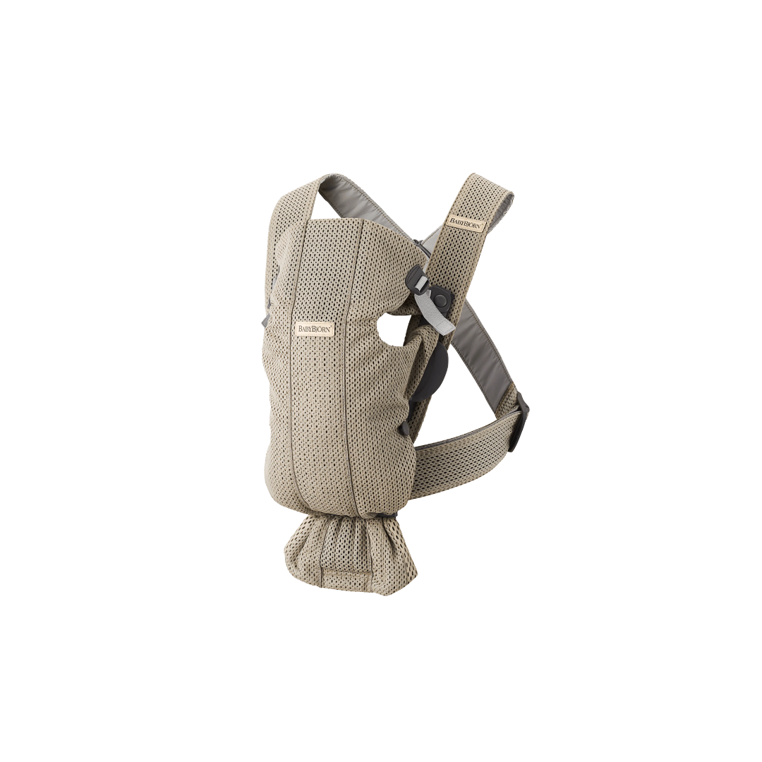 Marsupiu anatomic cu multiple pozitii de purtare BabyBjorn Mini, Grey Beige, 3D Mesh