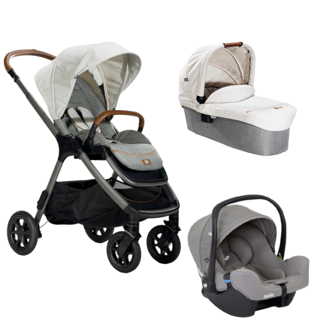 Carucior pentru copii multifunctional 3 in 1 Joie Finiti Signature Oyster/Gray Flannel (Carucior Finiti Oyster+ Landou Ramble XL Oyster+ Scoica i-Snug Gray Flannel)