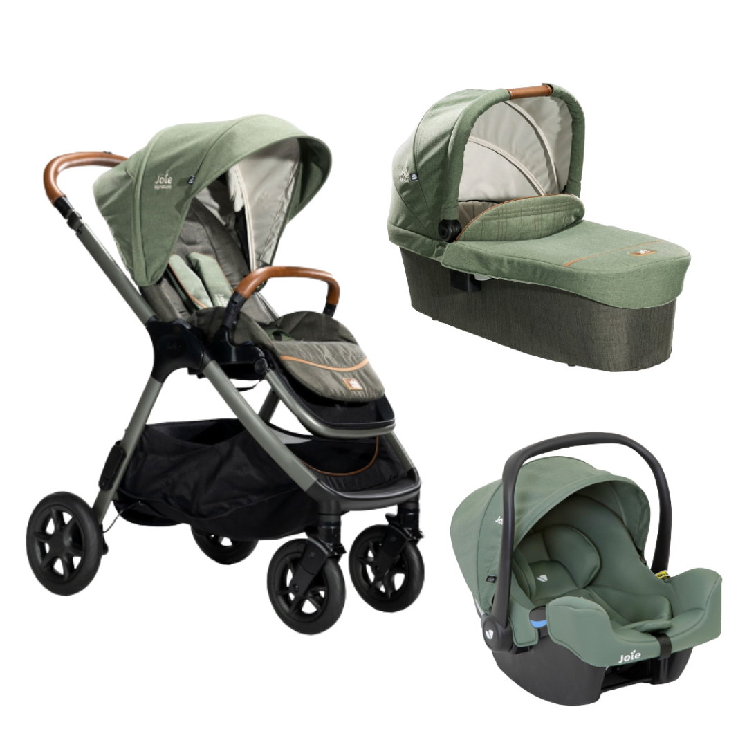 Carucior pentru copii multifunctional 3 in 1 Joie Finiti Signature Pine/Laurel (Carucior Finiti Pine+ Landou Ramble XL Pine+ scoica i-Snug Laurel)